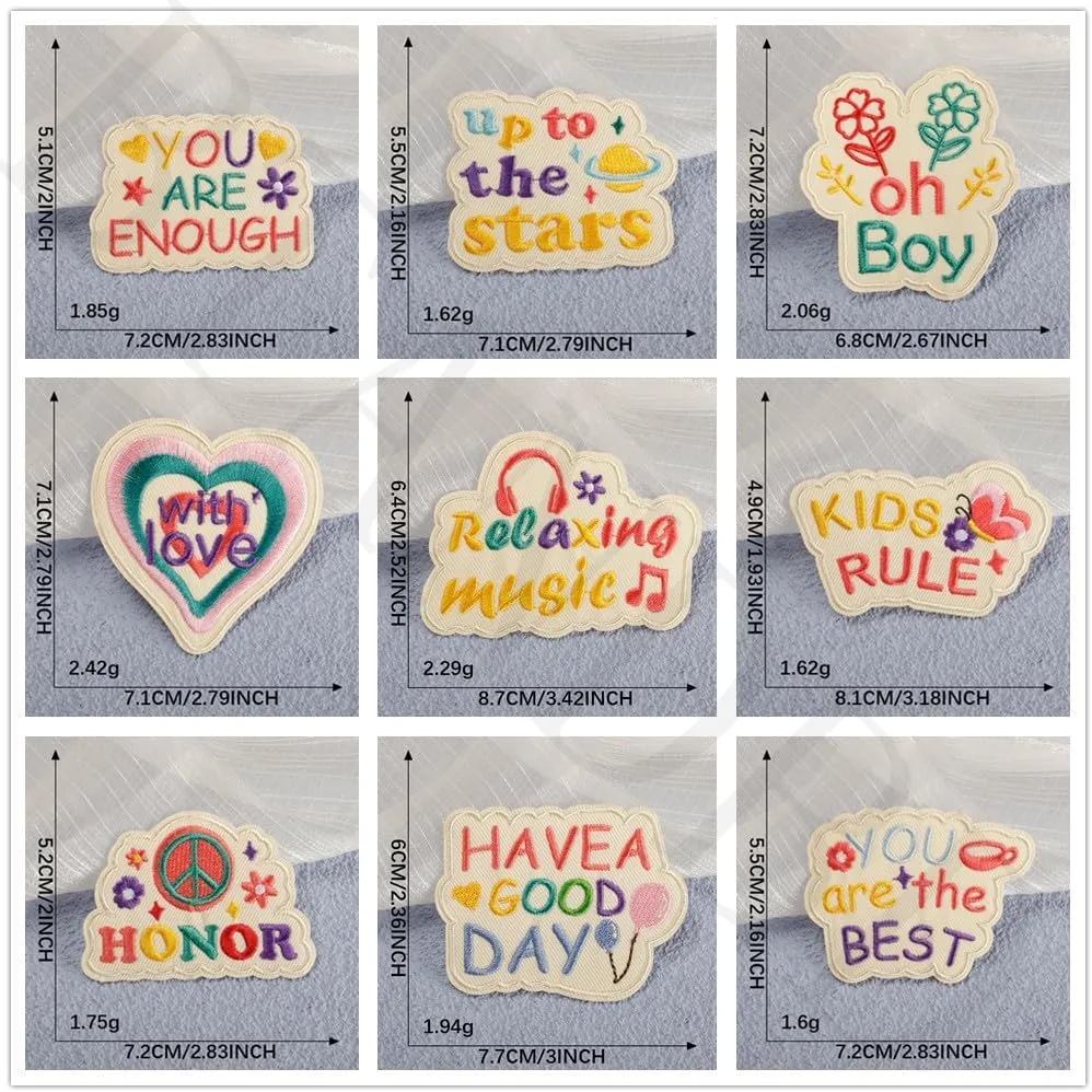 16 PCS Blessing Sentences Iron on Embroidered Patches, DIY Stripes Bulk Appliques with Ironed Adhesive, Words You are Enough Patch for Varsity Clothes, Backpack, Hat, Bag, Shoe