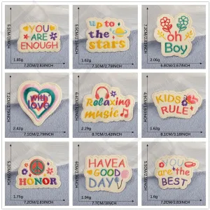16 PCS Blessing Sentences Iron on Embroidered Patches, DIY Stripes Bulk Appliques with Ironed Adhesive, Words You are Enough Patch for Varsity Clothes, Backpack, Hat, Bag, Shoe