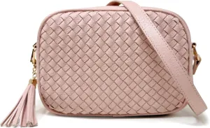 AFKOMST Woven Crossbody Bags for Women Small Summer Purse and Boho Handbags with Tassels,Vegen Leather