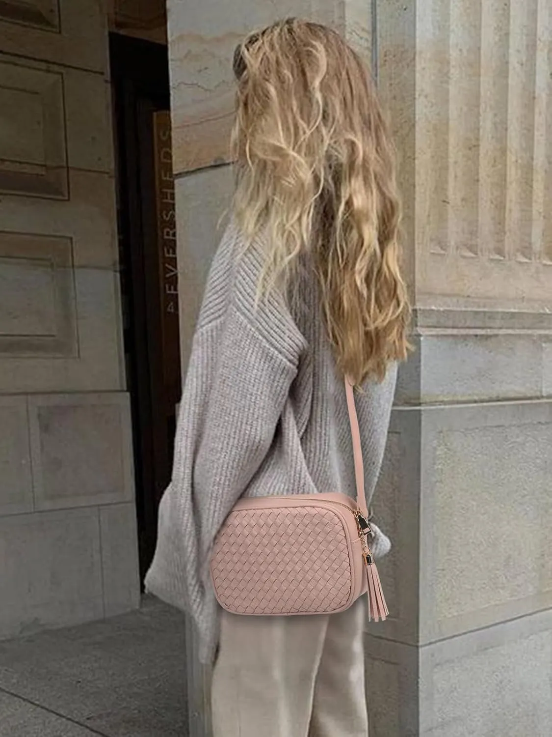 AFKOMST Woven Crossbody Bags for Women Small Summer Purse and Boho Handbags with Tassels,Vegen Leather