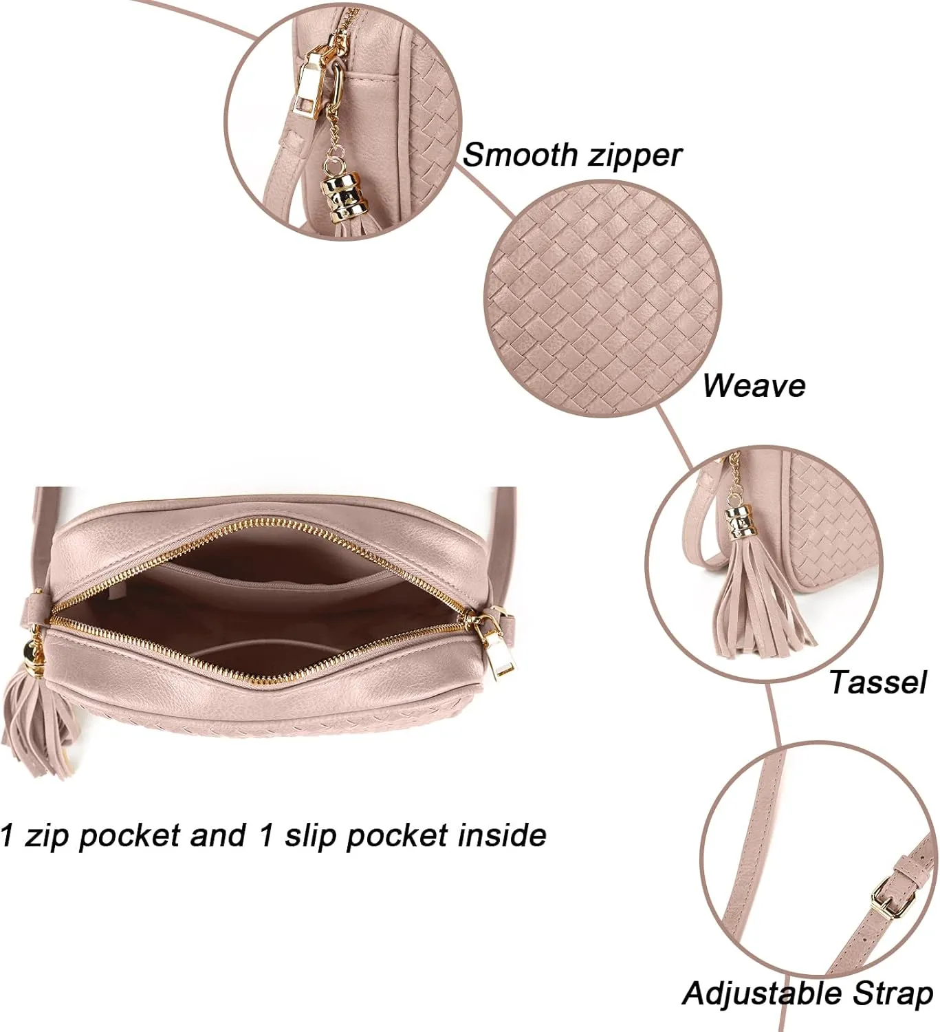 AFKOMST Woven Crossbody Bags for Women Small Summer Purse and Boho Handbags with Tassels,Vegen Leather