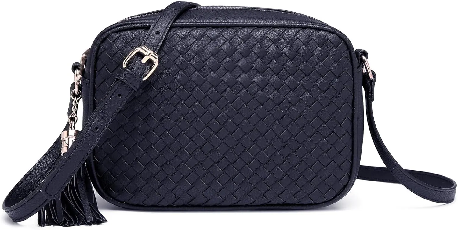 AFKOMST Woven Crossbody Bags for Women Small Summer Purse and Boho Handbags with Tassels,Vegen Leather