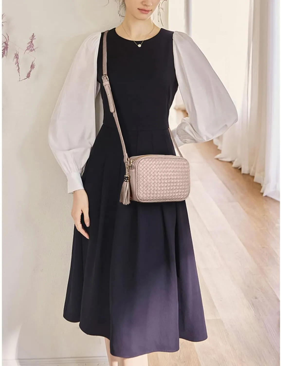 AFKOMST Woven Crossbody Bags for Women Small Summer Purse and Boho Handbags with Tassels,Vegen Leather