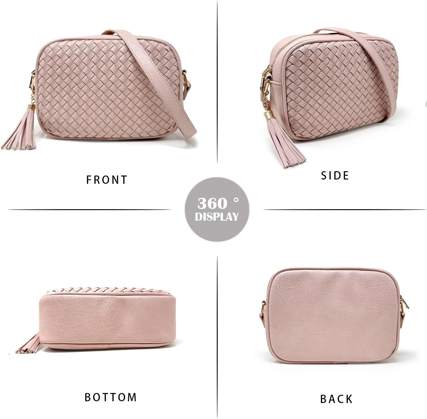 AFKOMST Woven Crossbody Bags for Women Small Summer Purse and Boho Handbags with Tassels,Vegen Leather