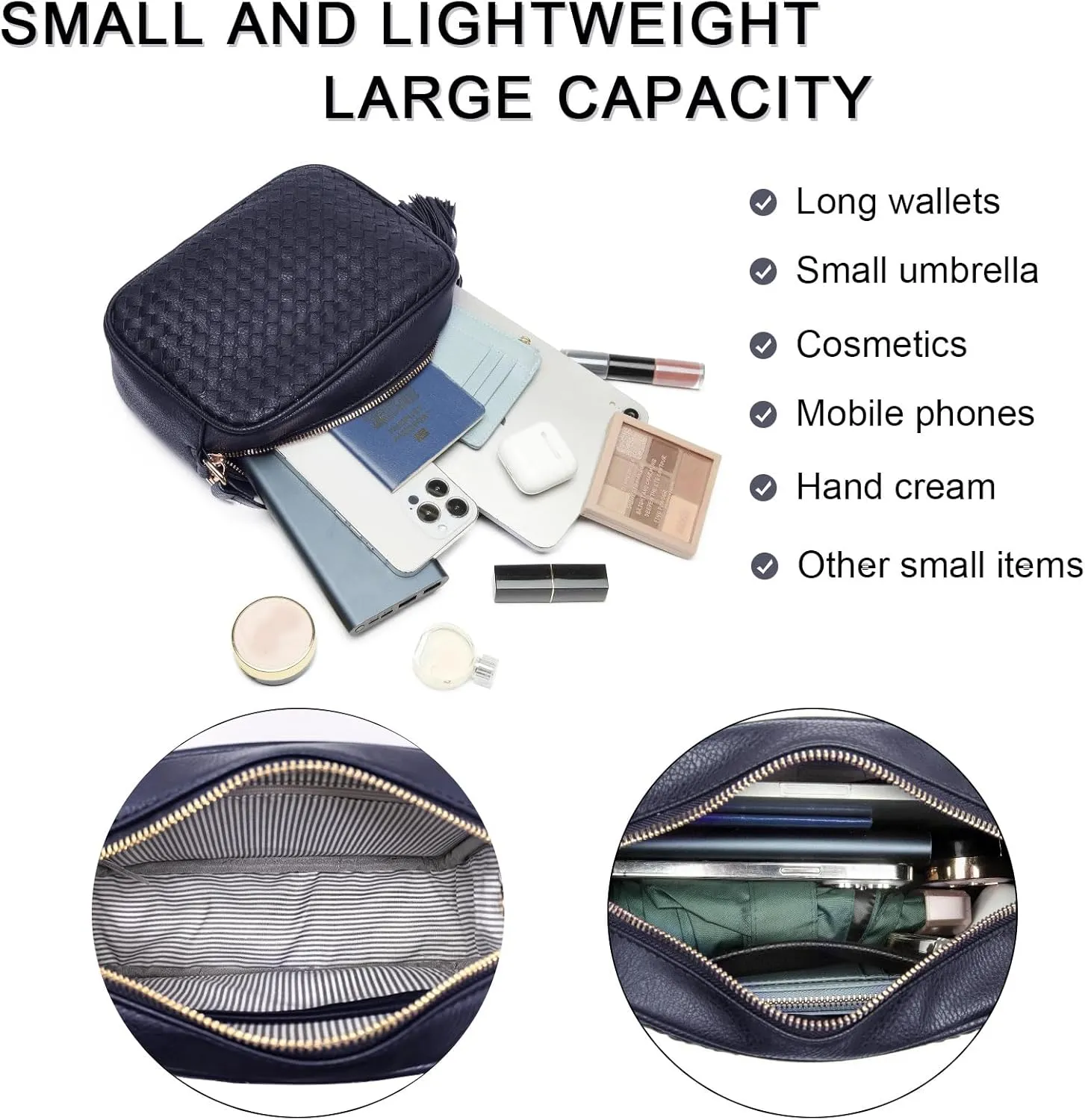 AFKOMST Woven Crossbody Bags for Women Small Summer Purse and Boho Handbags with Tassels,Vegen Leather