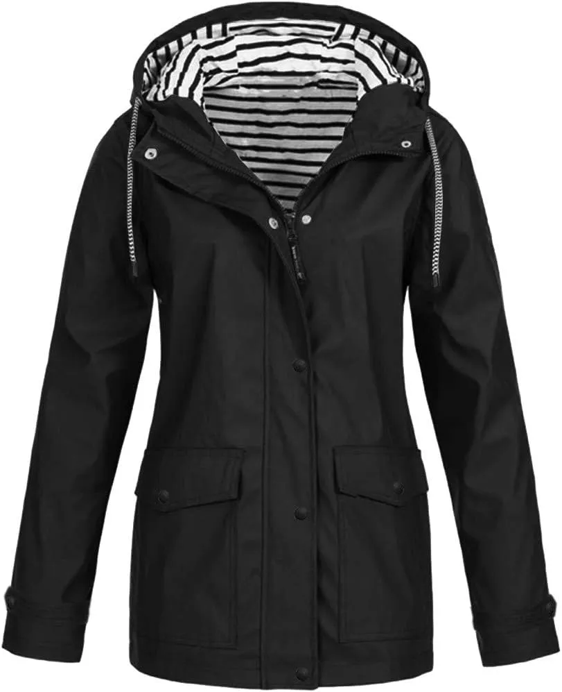 Aniywn Women's Waterproof Raincoat Outdoor Hooded Rain Jacket Windbreaker Lightweight Travel Rain Jacket Coats with Hood