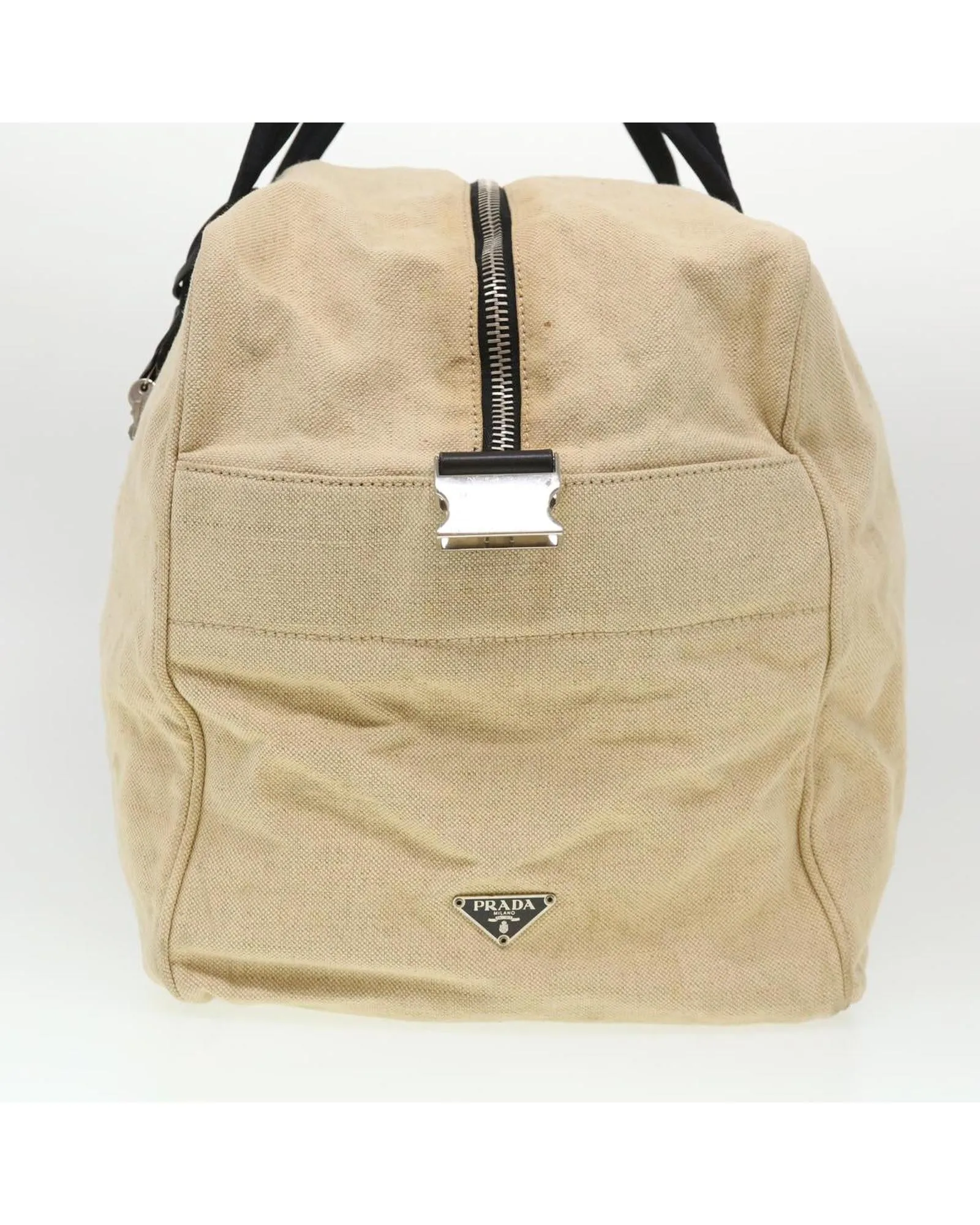 Beige Canvas PRADA Boston Bag 2way - Auth ar9161