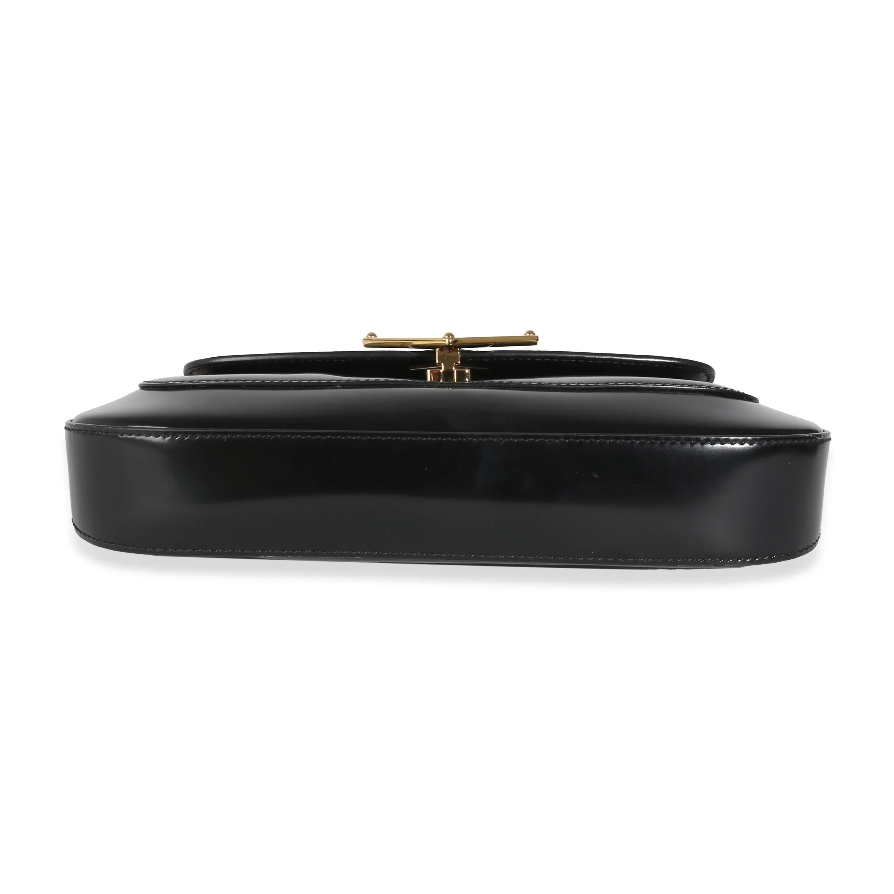 Black Brushed Leather Logo Plaque Shoulder Bag