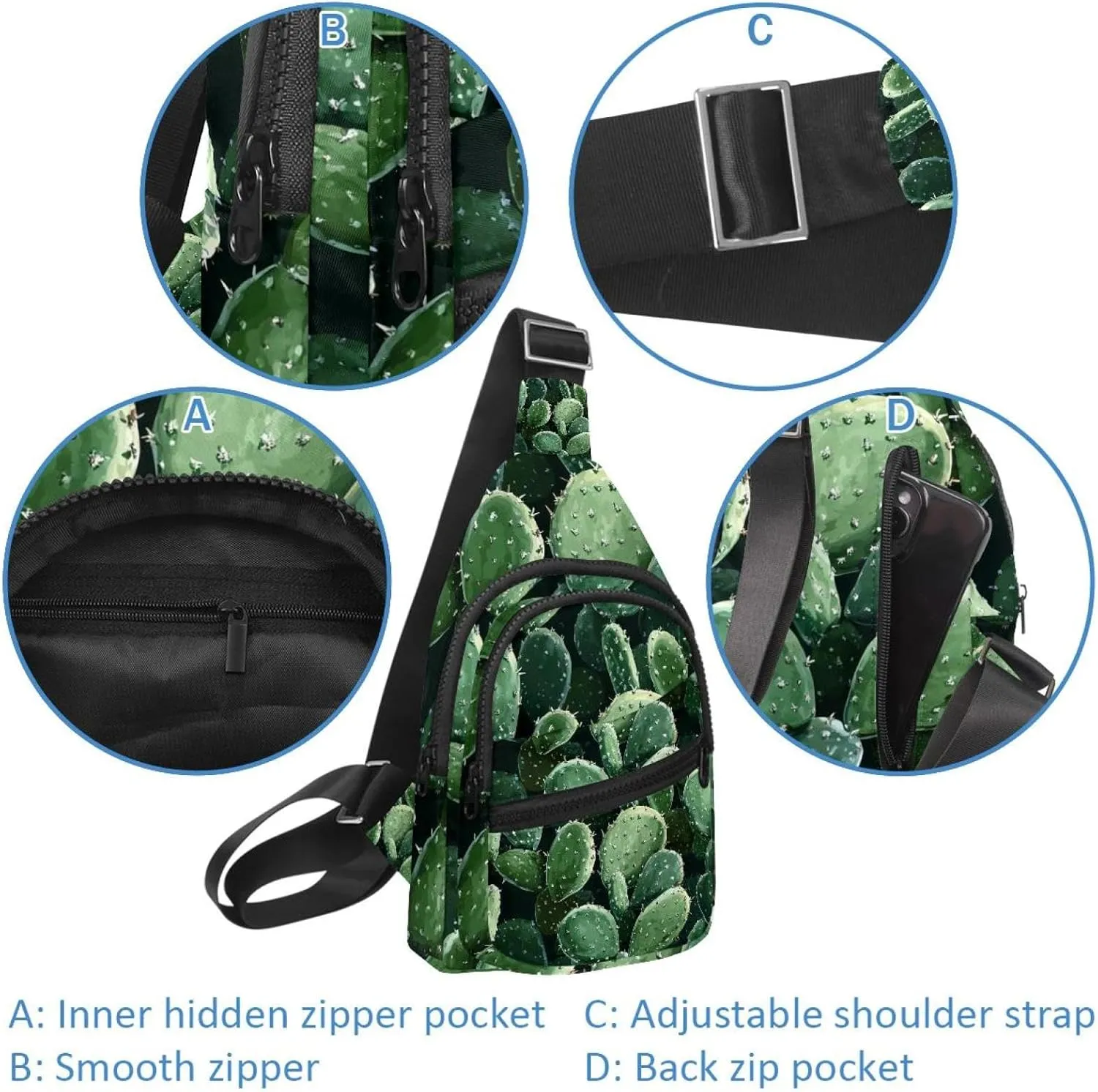 Cactus Plants Crossbody Bag with Adjustable Shoulder Strap, Shoulder Bag for Men and Women Sling Backpack for Travel, Cycling, Work, Sport