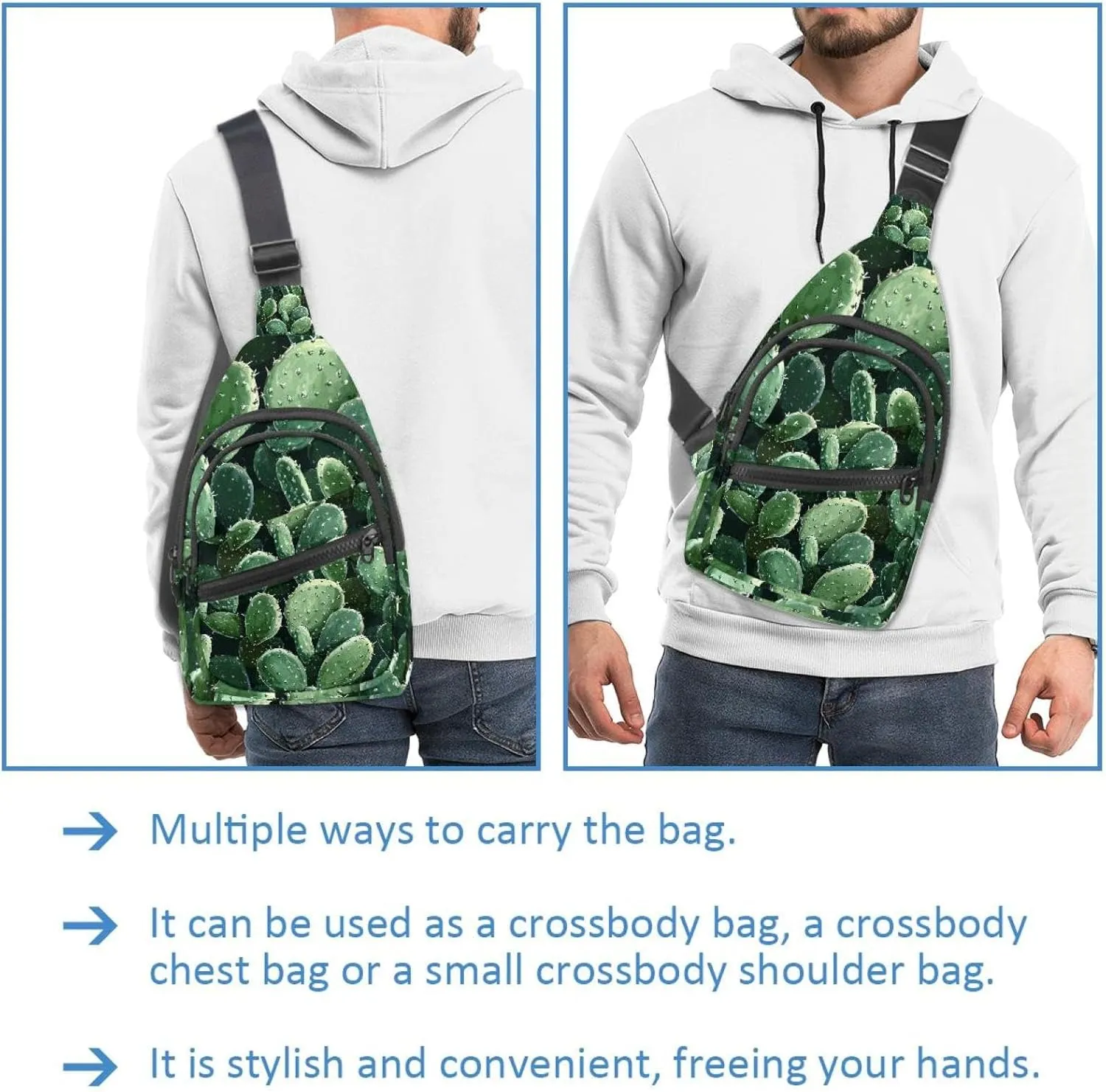 Cactus Plants Crossbody Bag with Adjustable Shoulder Strap, Shoulder Bag for Men and Women Sling Backpack for Travel, Cycling, Work, Sport