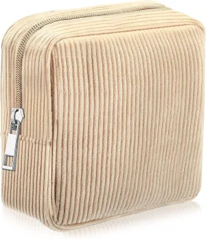Corduroy Small Makeup Bag for Purse Solid Color Mini Makeup Zipper Pouch Travel Cosmetic Bag Coin Purse Cute Preppy Waterproof Portable Toiletry Storage Pouch Bag for Girl Women (Brown)