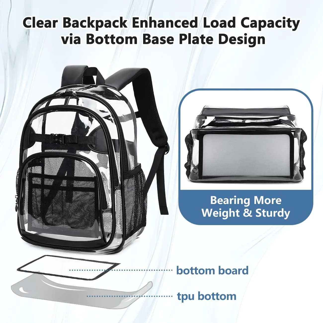 Cusangel Clear kids Backpack for Boys Girls,Black tpu Heavy Duty 16in Transparent Bookbag for School,Student children Bag Stadium Approved See Through Backpack,Stitch Bag durability