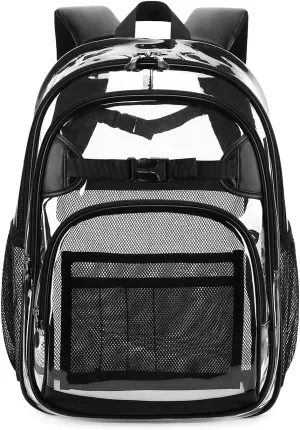 Cusangel Clear kids Backpack for Boys Girls,Black tpu Heavy Duty 16in Transparent Bookbag for School,Student children Bag Stadium Approved See Through Backpack,Stitch Bag durability