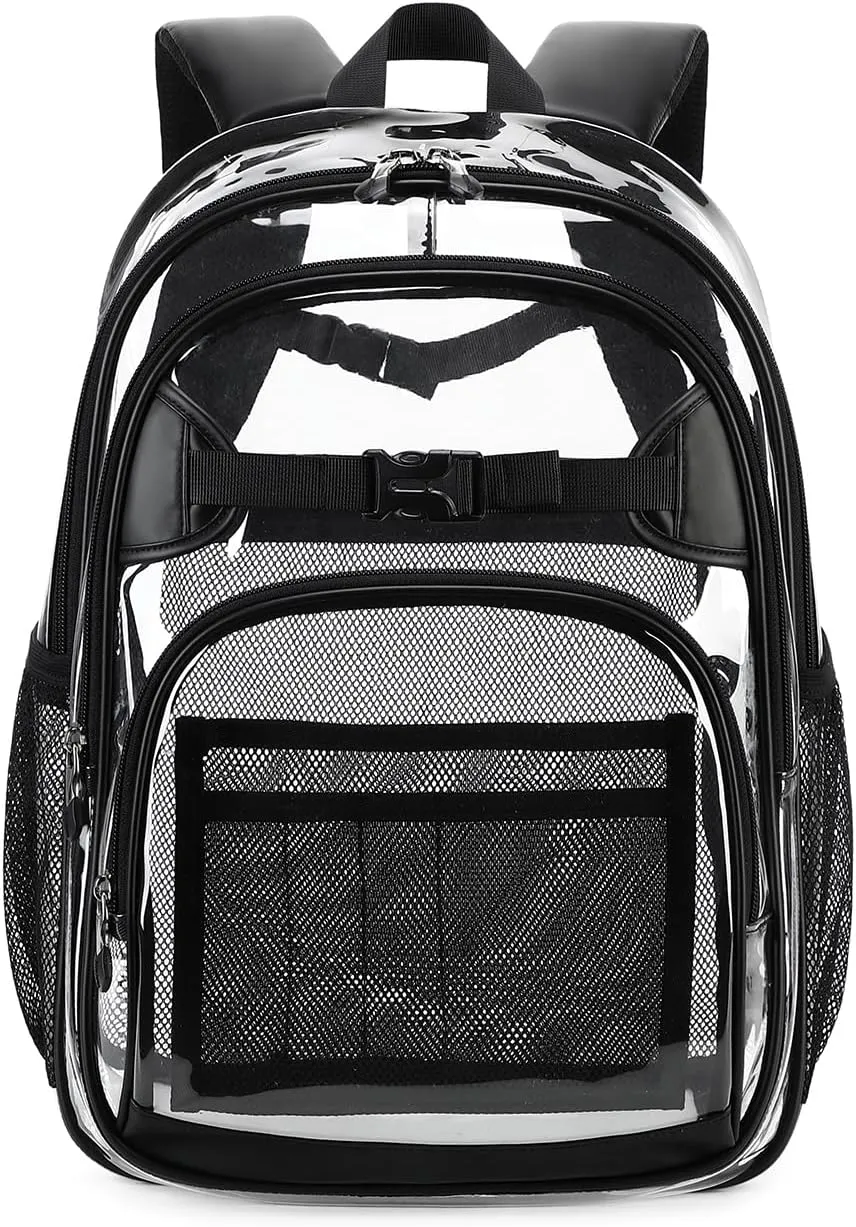 Cusangel Clear kids Backpack for Boys Girls,Black tpu Heavy Duty 16in Transparent Bookbag for School,Student children Bag Stadium Approved See Through Backpack,Stitch Bag durability