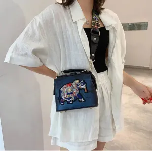Denim Indo-Western Fusion Bag with Elephant Pattern