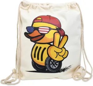 Ducks for Ducking Drawstring Duck Bag - Canvas Backpack- 16" x 13" - Ducking Bag Holds up to 65 Rubber Ducks, Great Gift for SUV Owner