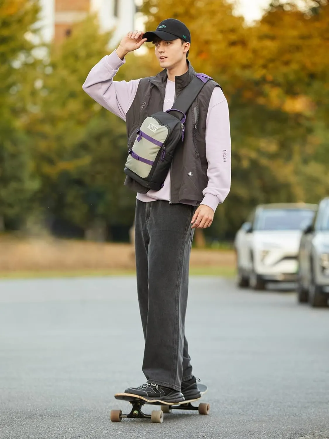 EVER ADVANCED Crossbody Sling Bag for Men Women Shoulder Bag, Small One Strap Backpack Lightweight Chest Bags for Travel, Hiking, Dog Walking, Cycling, Capacity 7L, Grey