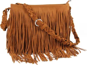 Fecialy Faux Suede Fringe Crossbody Bags for Women Western Hippie Shoulder Bag Messenger Bag Sling Bag