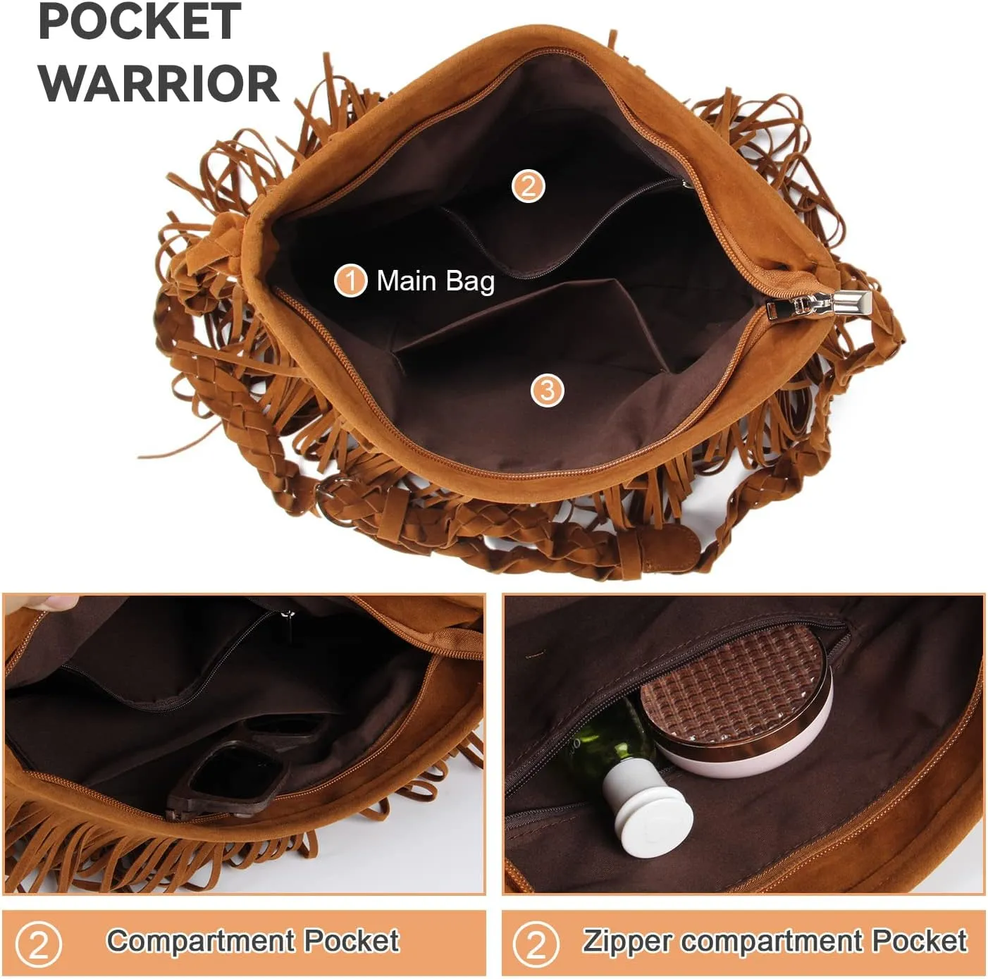 Fecialy Faux Suede Fringe Crossbody Bags for Women Western Hippie Shoulder Bag Messenger Bag Sling Bag