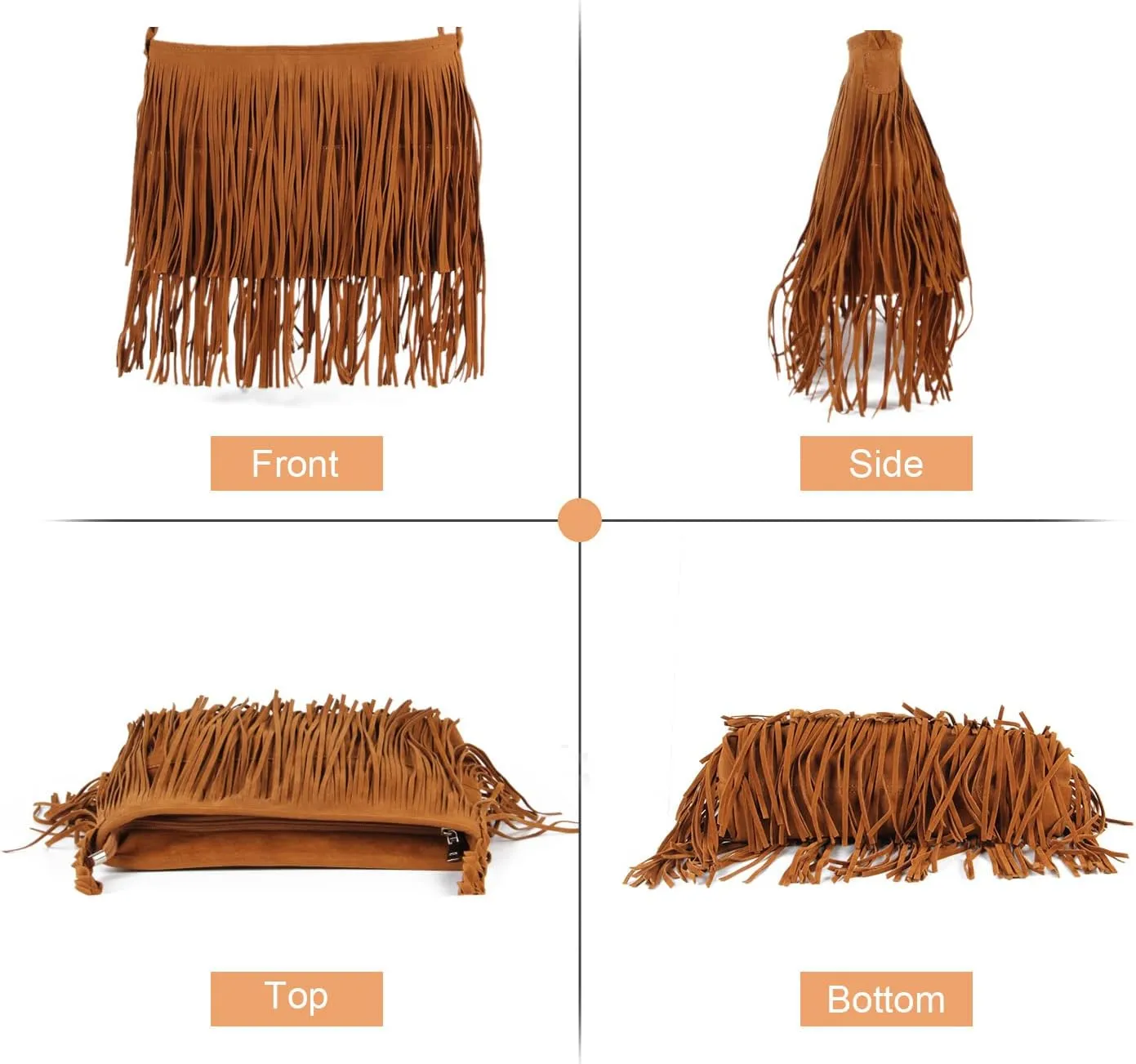 Fecialy Faux Suede Fringe Crossbody Bags for Women Western Hippie Shoulder Bag Messenger Bag Sling Bag