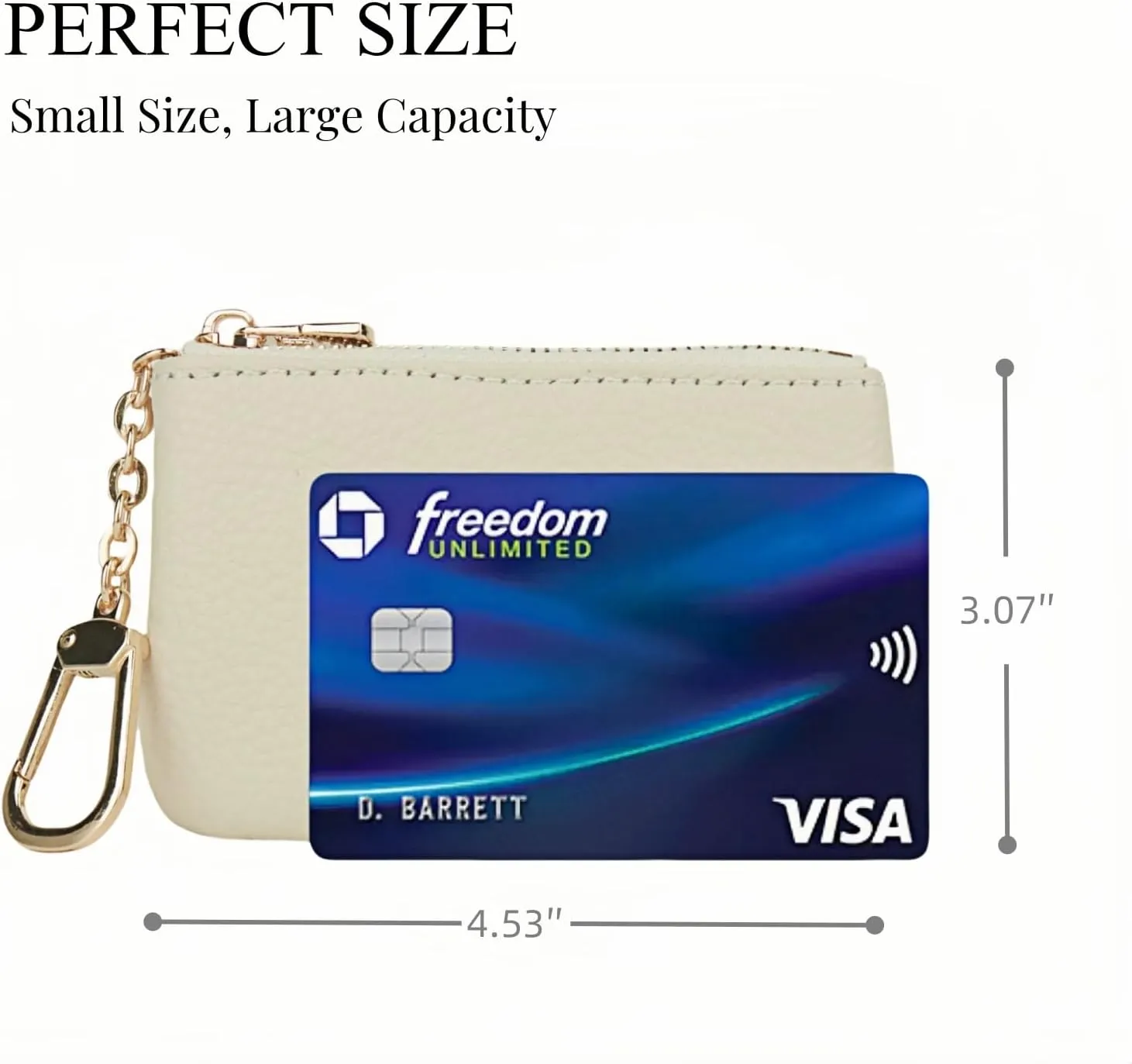 Full Grain Leather Coin Purse with Key Chain - Small Change Purse Keychain Card Holder Keychain Pouch Small Keychain Wallet for Women and Men (Creamy-white), LA-2312