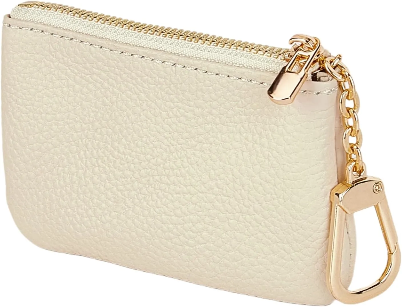 Full Grain Leather Coin Purse with Key Chain - Small Change Purse Keychain Card Holder Keychain Pouch Small Keychain Wallet for Women and Men (Creamy-white), LA-2312