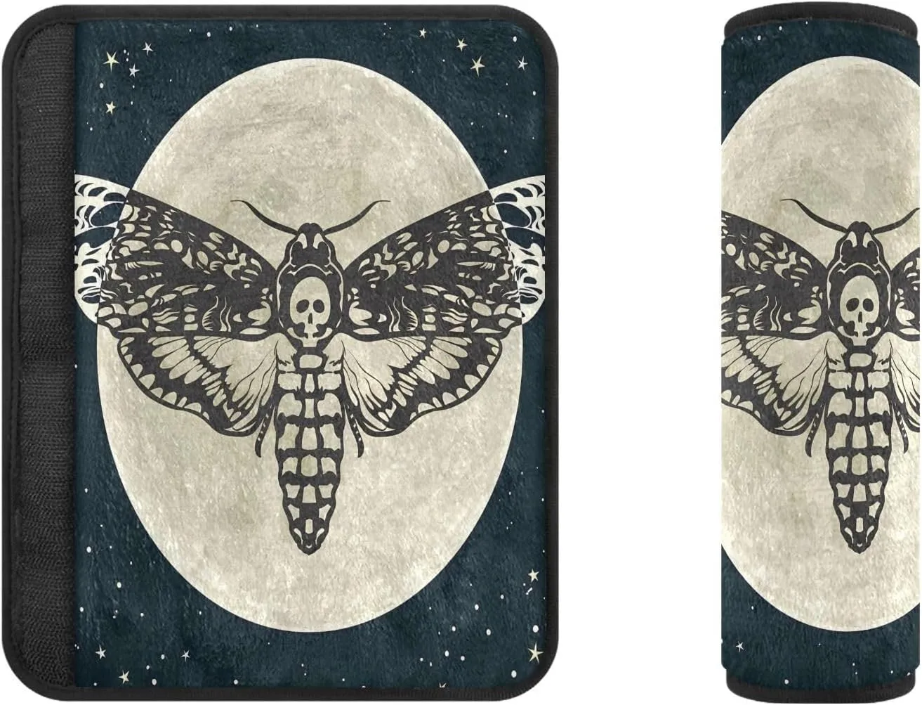 Goth Skull Gothic Sugar Moth Vintage Scary Black Mysterious Butterflies Moon Star (1) Car Seat Belt Pads 2 Packs Neck Cover CarSeat Belt Cushions Pads Shoulder Strap Protectors Comfortable M