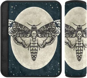 Goth Skull Gothic Sugar Moth Vintage Scary Black Mysterious Butterflies Moon Star (1) Car Seat Belt Pads 2 Packs Neck Cover CarSeat Belt Cushions Pads Shoulder Strap Protectors Comfortable M