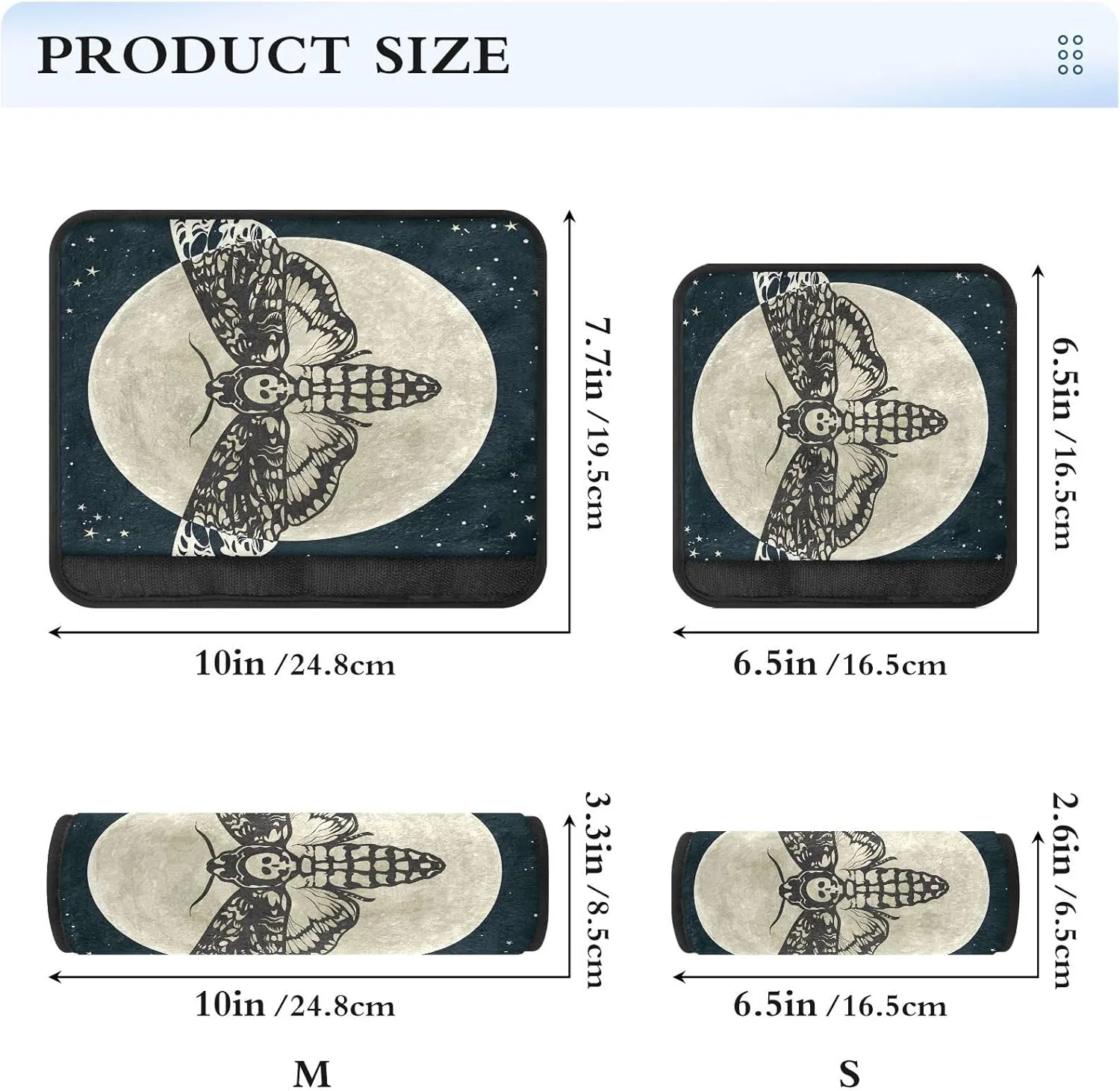 Goth Skull Gothic Sugar Moth Vintage Scary Black Mysterious Butterflies Moon Star (1) Car Seat Belt Pads 2 Packs Neck Cover CarSeat Belt Cushions Pads Shoulder Strap Protectors Comfortable M