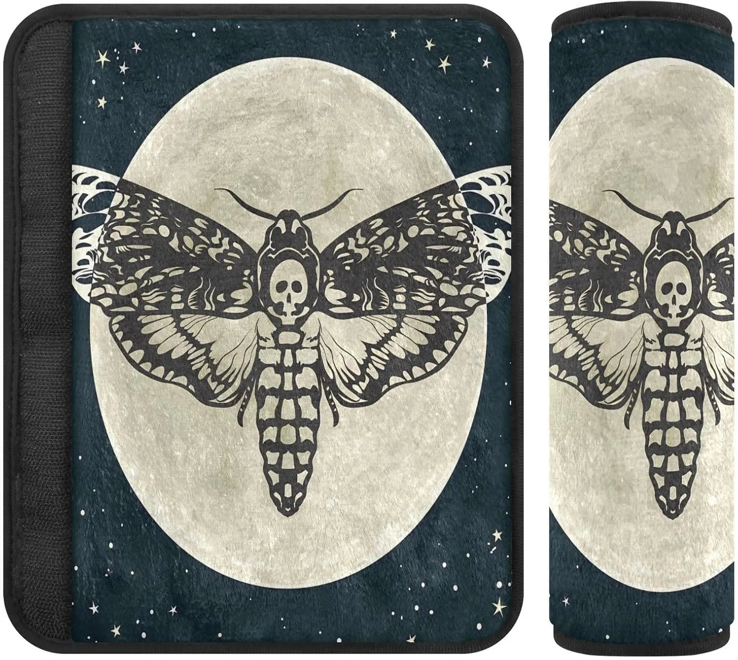 Goth Skull Gothic Sugar Moth Vintage Scary Black Mysterious Butterflies Moon Star (1) Car Seat Belt Pads 2 Packs Neck Cover CarSeat Belt Cushions Pads Shoulder Strap Protectors Comfortable M