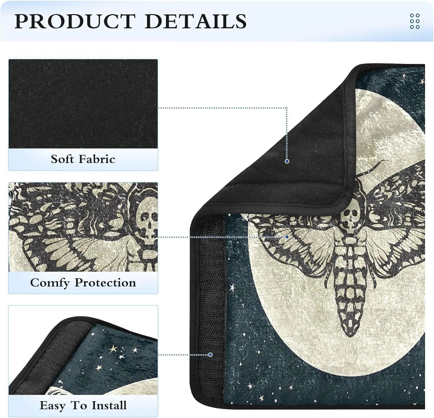 Goth Skull Gothic Sugar Moth Vintage Scary Black Mysterious Butterflies Moon Star (1) Car Seat Belt Pads 2 Packs Neck Cover CarSeat Belt Cushions Pads Shoulder Strap Protectors Comfortable M