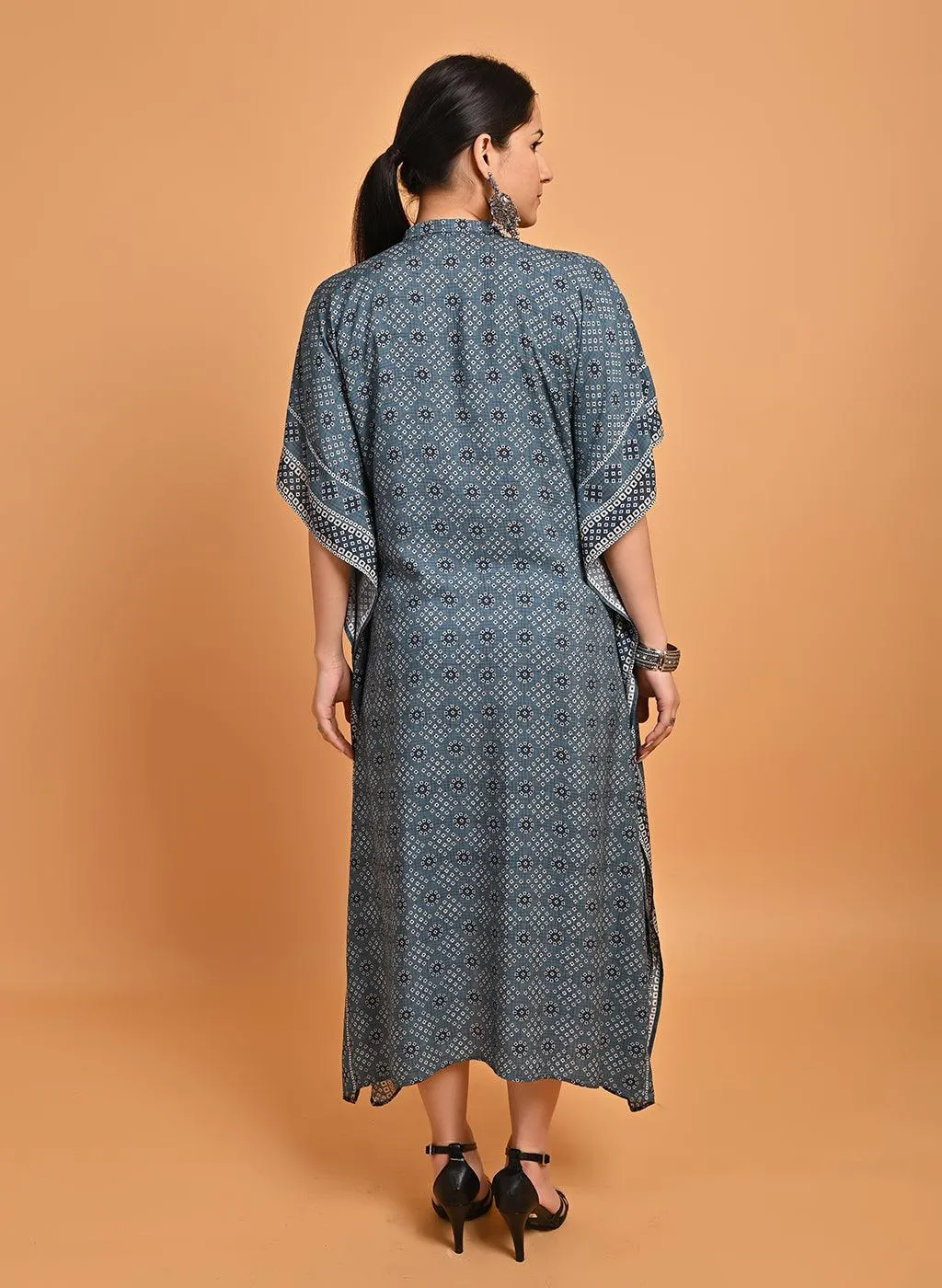 Green Printed Straight Kaftan