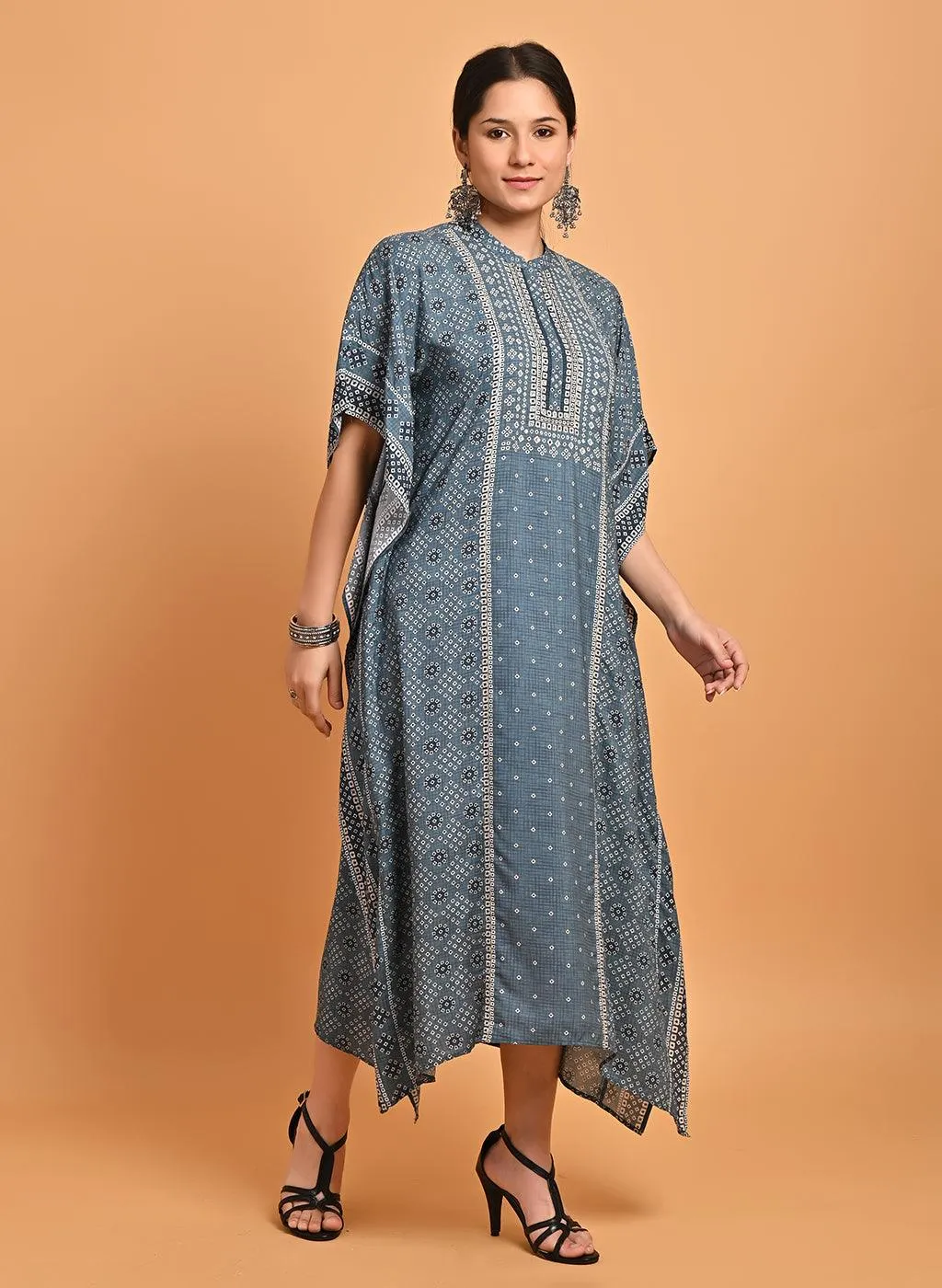 Green Printed Straight Kaftan