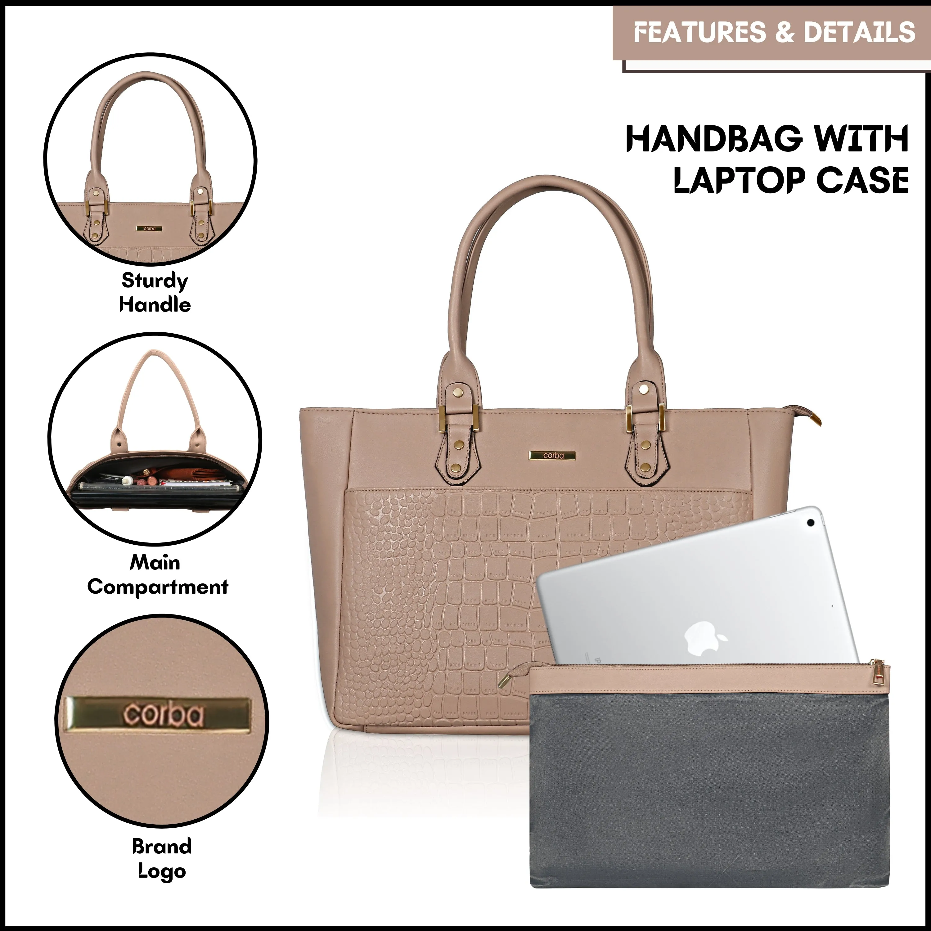 HandBag with Laptop case Fossil Grey