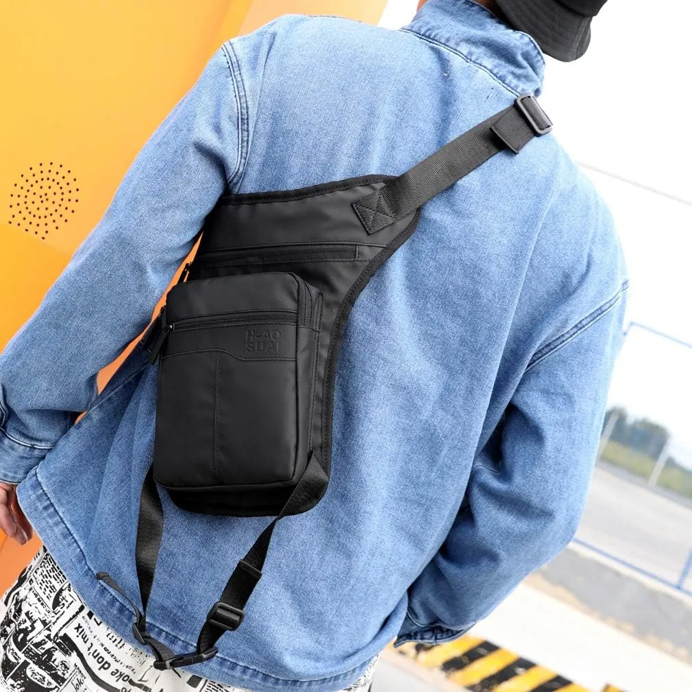 KPYWZER Outdoor Thigh Drop Leg Bag for Men Women Waist Fanny Pack Motorcycle Ride Crossbody Shoulder Riding Travel Hiking Tactical 01-Black
