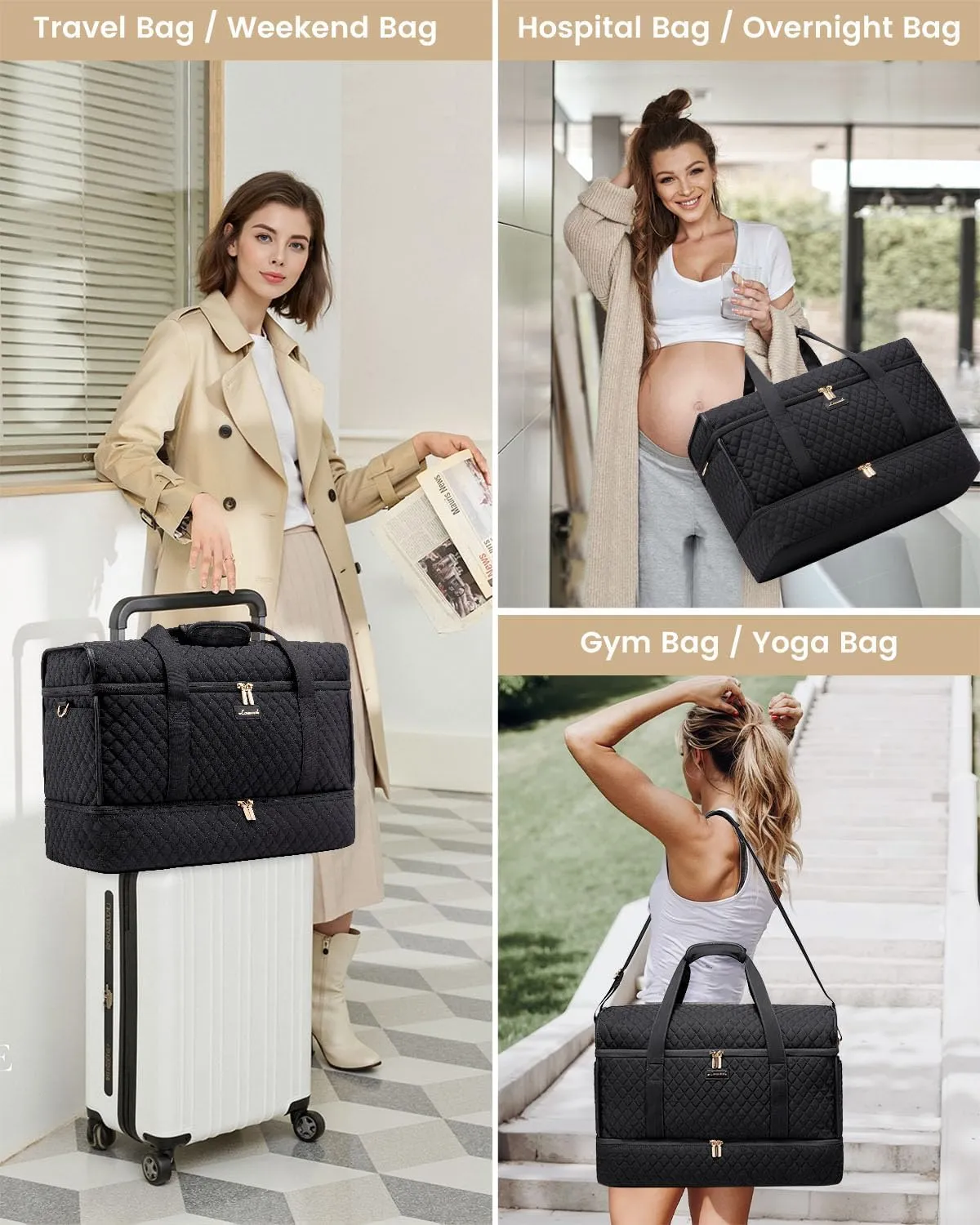 LOVEVOOK Large Travel Duffle Bag, Weekender Bags for Women With Shoe Compartment, Overnight Hospital Bag For Women Labor Delivery, Carry on Bag Personal Item Travel Bag, Yoga Gym Duffel Bag