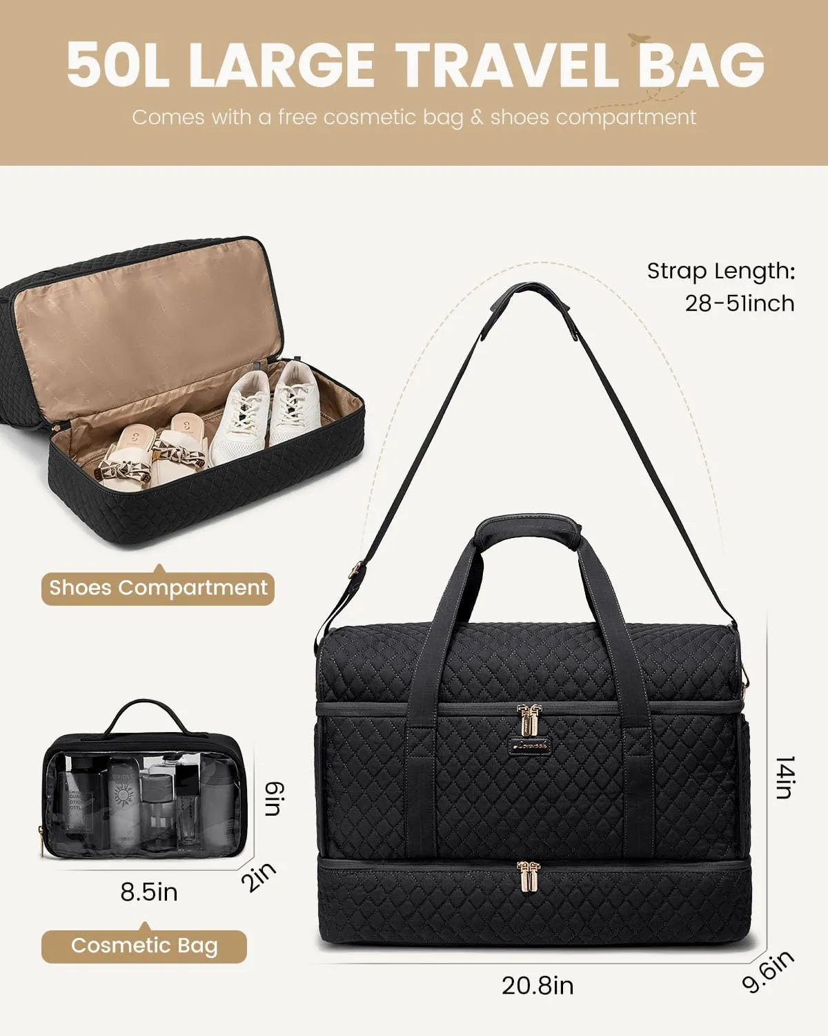 LOVEVOOK Large Travel Duffle Bag, Weekender Bags for Women With Shoe Compartment, Overnight Hospital Bag For Women Labor Delivery, Carry on Bag Personal Item Travel Bag, Yoga Gym Duffel Bag