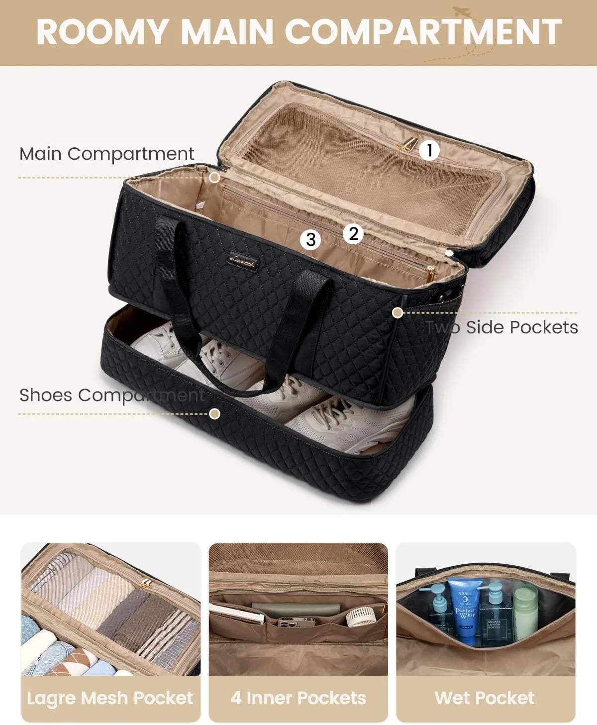 LOVEVOOK Large Travel Duffle Bag, Weekender Bags for Women With Shoe Compartment, Overnight Hospital Bag For Women Labor Delivery, Carry on Bag Personal Item Travel Bag, Yoga Gym Duffel Bag