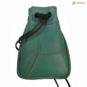 Mythrojan Medieval Drawstring Bag, Ideal for SCA LARP Reenactment & Ren fair - Full Grain Leather, Black 7”×5