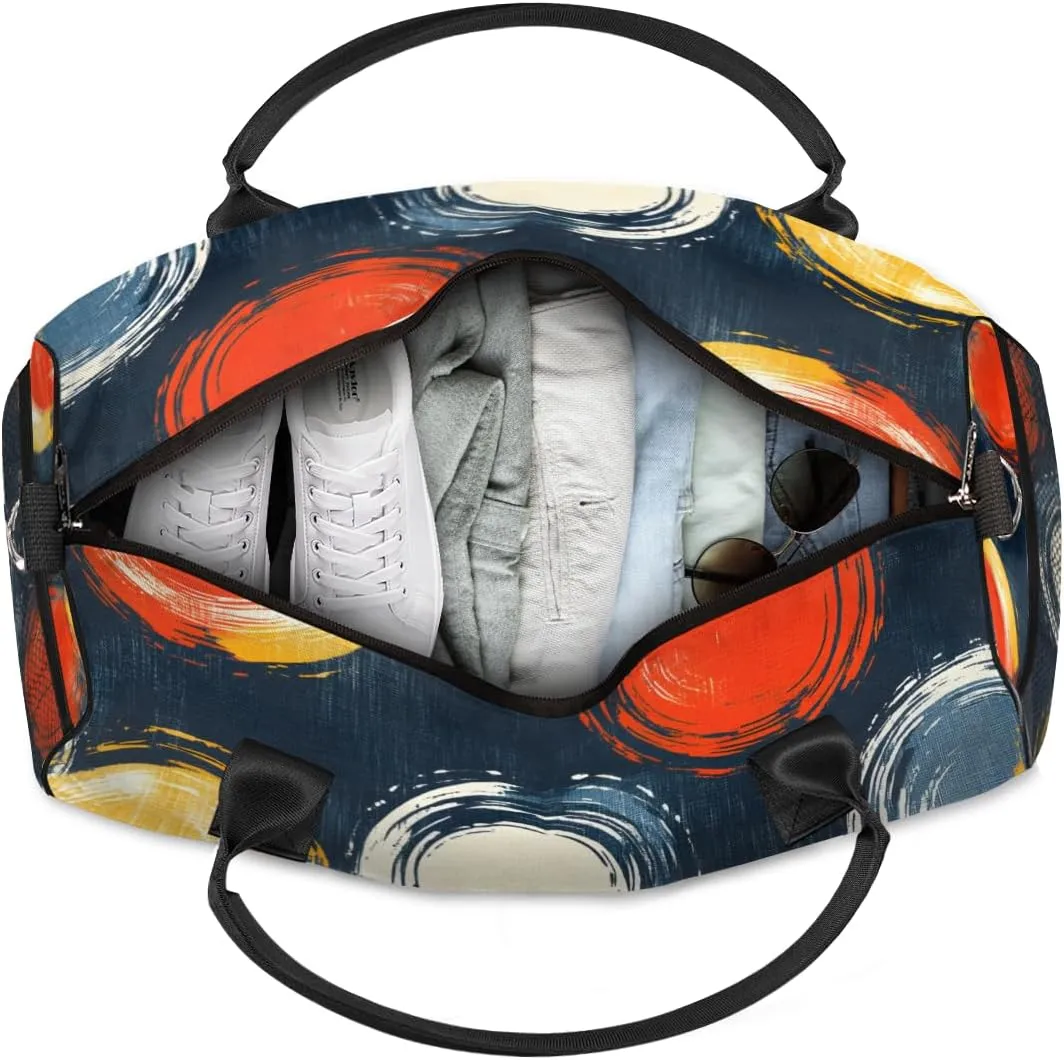 Personalized Boho Circle Travel Duffel Bag with Name, Custom Gym Sport Bag Colorful Geometric Carry On Weekend Overnight Duffel Tote for Men Women