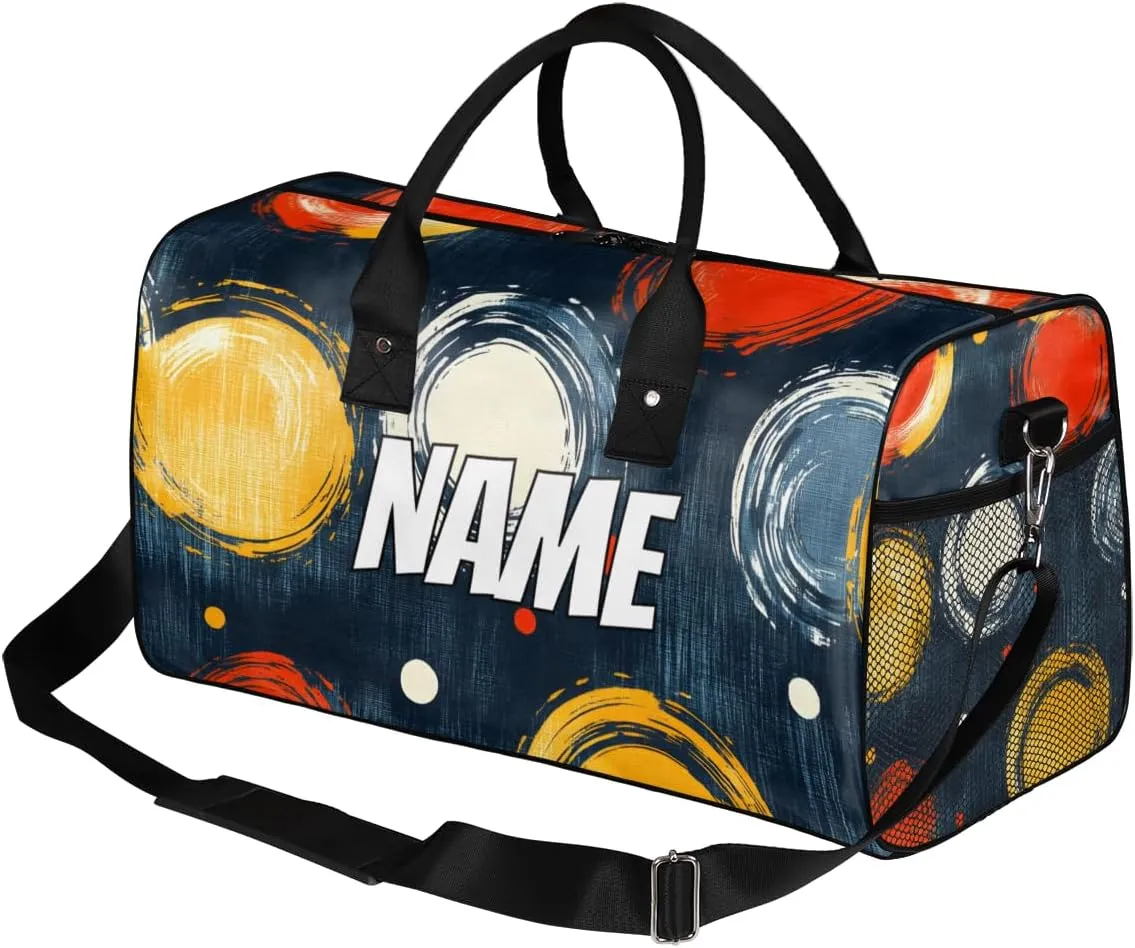 Personalized Boho Circle Travel Duffel Bag with Name, Custom Gym Sport Bag Colorful Geometric Carry On Weekend Overnight Duffel Tote for Men Women