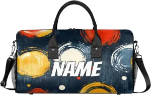 Personalized Boho Circle Travel Duffel Bag with Name, Custom Gym Sport Bag Colorful Geometric Carry On Weekend Overnight Duffel Tote for Men Women