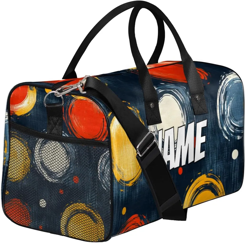 Personalized Boho Circle Travel Duffel Bag with Name, Custom Gym Sport Bag Colorful Geometric Carry On Weekend Overnight Duffel Tote for Men Women