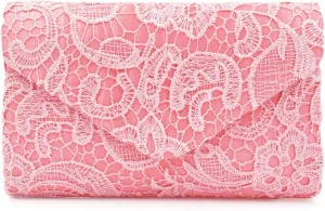 Premium Lace Paisley Floral Fabric Satin Envelope Flap Clutch Evening Bag