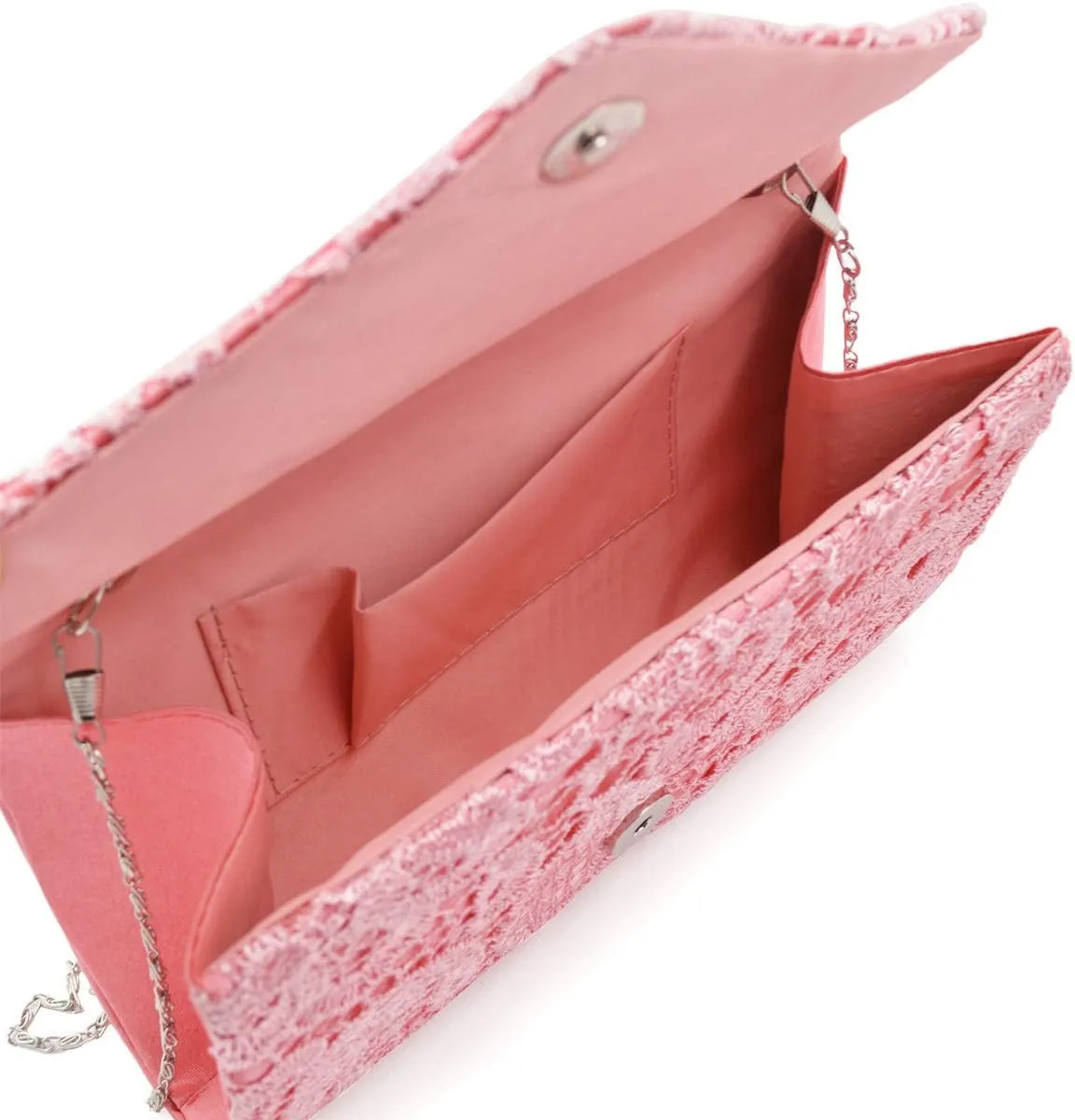 Premium Lace Paisley Floral Fabric Satin Envelope Flap Clutch Evening Bag