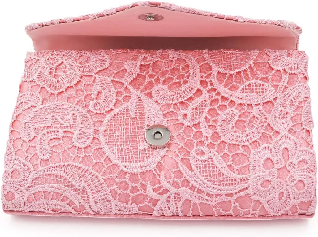Premium Lace Paisley Floral Fabric Satin Envelope Flap Clutch Evening Bag