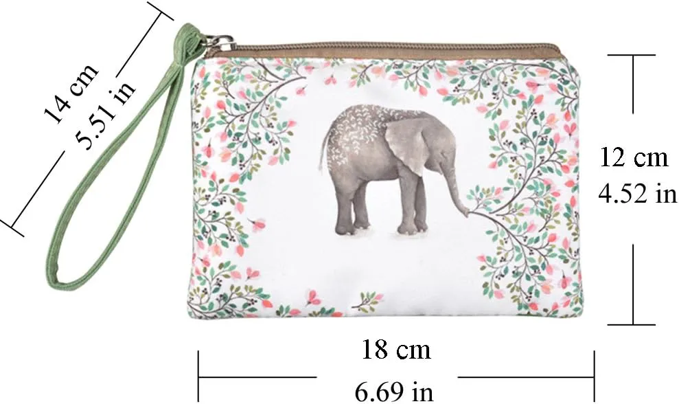 Rantanto Small Cute Cash Coin Purse, Canvas Change Purse, Kawaii Coin Pouch With Handle Christmas Gift For Women Teenager Girls (BG0001 Flower Elephant)