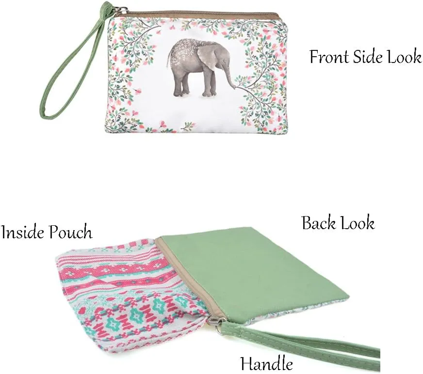 Rantanto Small Cute Cash Coin Purse, Canvas Change Purse, Kawaii Coin Pouch With Handle Christmas Gift For Women Teenager Girls (BG0001 Flower Elephant)