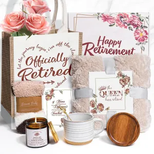 Retirement Gifts for Women , Funny Luxury Gift Box Set with Blanket, Mug with Lid and Spoon, Candle, Socks, Tote Bag, Card ,Happy Retirement Gift for Coworker, Boss, Friend, Mom, Teacher