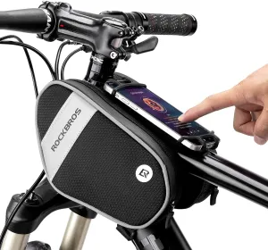 ROCKBROS Bike Front Frame Bag Top Tube Bike Phone Mount Bag Waterproof Bicycle Handlebar Cycling Accessories Pouch with 360 Rotation Phone Holder Fit Smartphone Below 6.7''